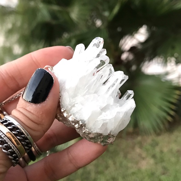 Genuine big crystal quartz boho silver necklace - Picture 2 of 8